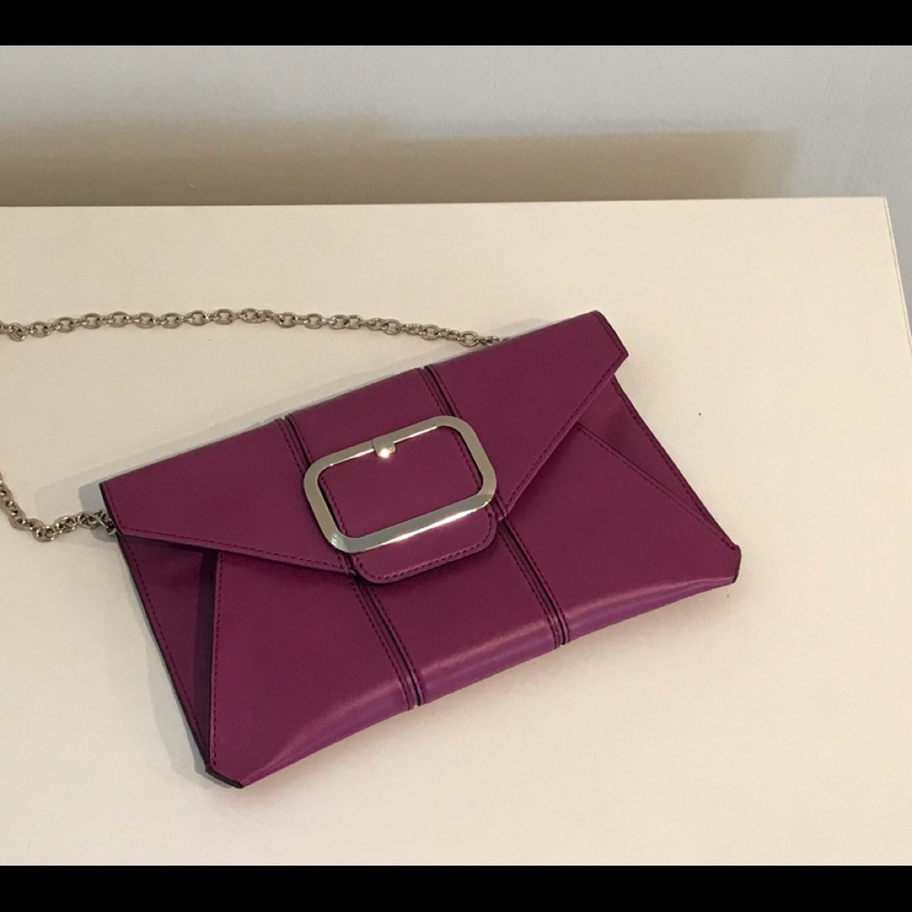 Clutch Purse - Raspberry with buckle and chain strap